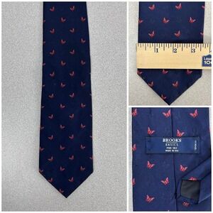 Brooks Basics‎ Butterflies Blue Red Silk Neck tie Made In USA